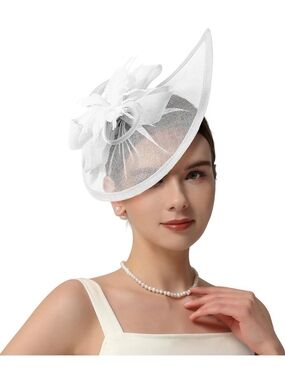 American Trends White Wedding Tea Party Derby Fascinator Hat NWT